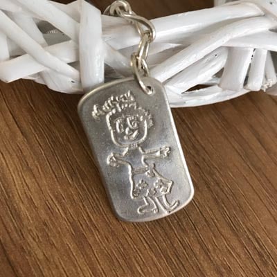 Handmade Silver Dog Tag with YOUR ACTUAL Drawing/Message