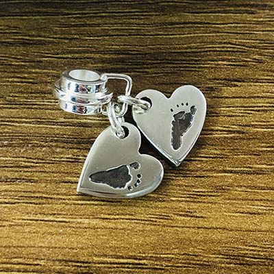 Handmade Silver Hand/Foot Print Charm Duo with Charm Carrier - Image 2