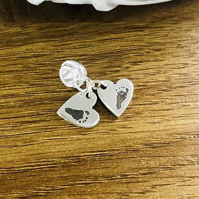 Handmade Silver Hand/Foot Print Charm Duo with Charm Carrier