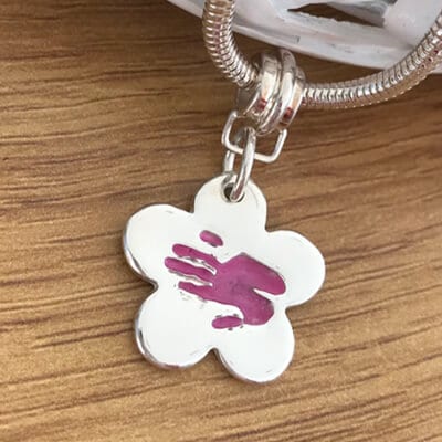 Handmade Silver Hand/Foot Print Charm (Blue/Pink Finish) - Image 3