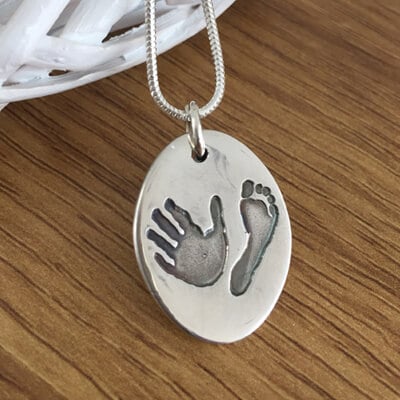 Handmade Silver Hand/Foot Print Charm with 2 Prints - Image 2