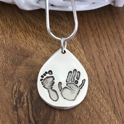 Handmade Silver Hand/Foot Print Charm with 2 Prints