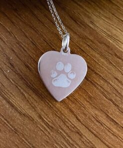 Sterling Silver Engraved Paw Print Heart