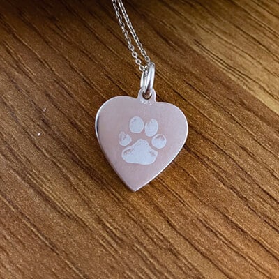 Sterling Silver Engraved Paw Print Heart