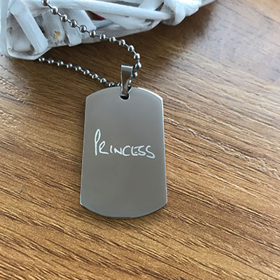 Engraved Stainless Steel Dog Tag with handwriting - Image 3