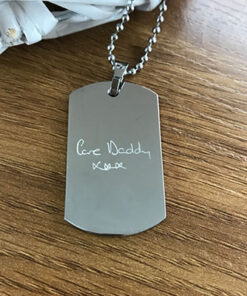 Engraved Stainless Steel Dog Tag with handwriting