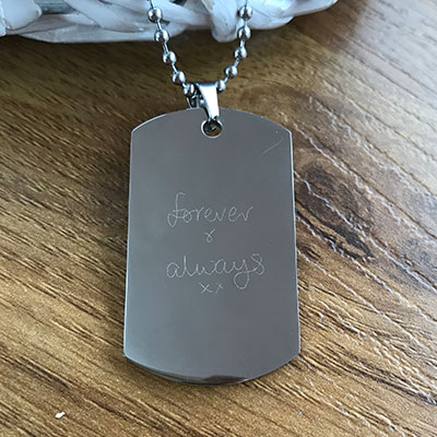 Engraved Stainless Steel Dog Tag with handwriting - Image 2