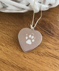 Sterling Silver Engraved Paw Print Heart - Image 2