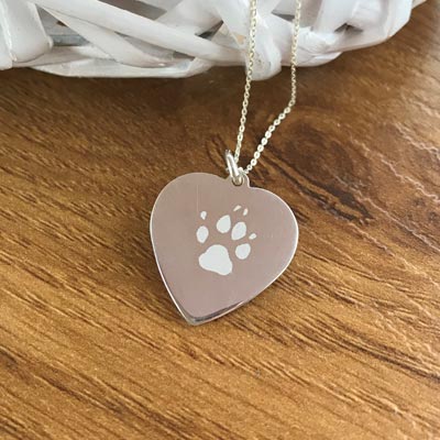 Sterling Silver Engraved Paw Print Heart - Image 2