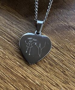 Engraved Heart pendant with your actual drawing
