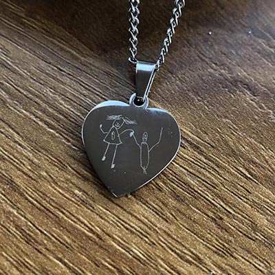 Engraved Heart pendant with your actual drawing