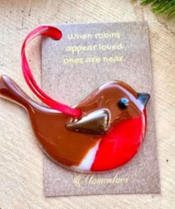 Alternative view of When robins appear loved ones are near fused glass Robin