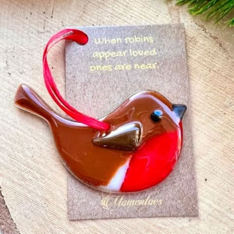When robins appear loved ones are near fused glass Robin - Image 2