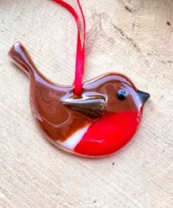 When robins appear loved ones are near fused glass Robin - Image 3