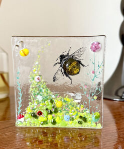 Pink Bee Tea Light in Flower Garden with Murrine Elements - Image 3