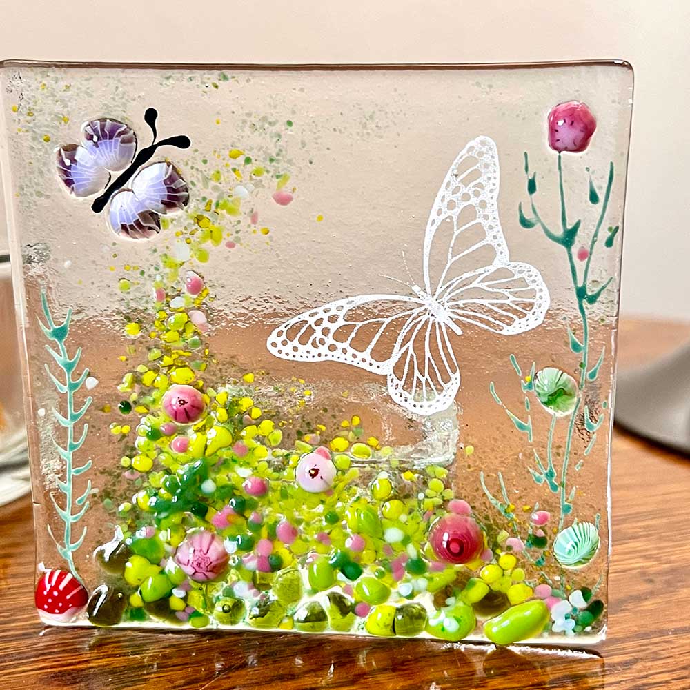 Pink Butterfly Tea Light with Murrine Elements - Image 3