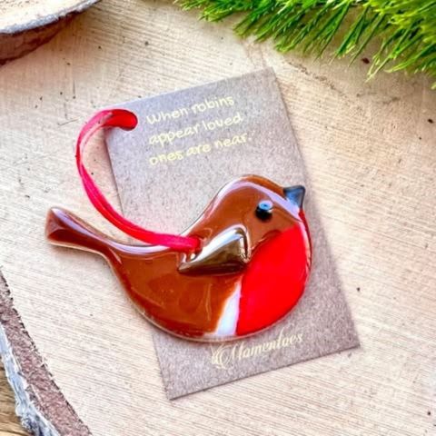 When robins appear loved ones are near fused glass Robin