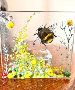 Yellow Bee Tea Light in Flower Garden with Murrine Elements - Image 3
