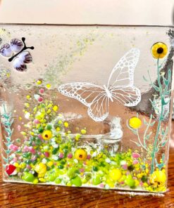 Yellow Butterfly Tea Light with Murrine Elements - Image 3