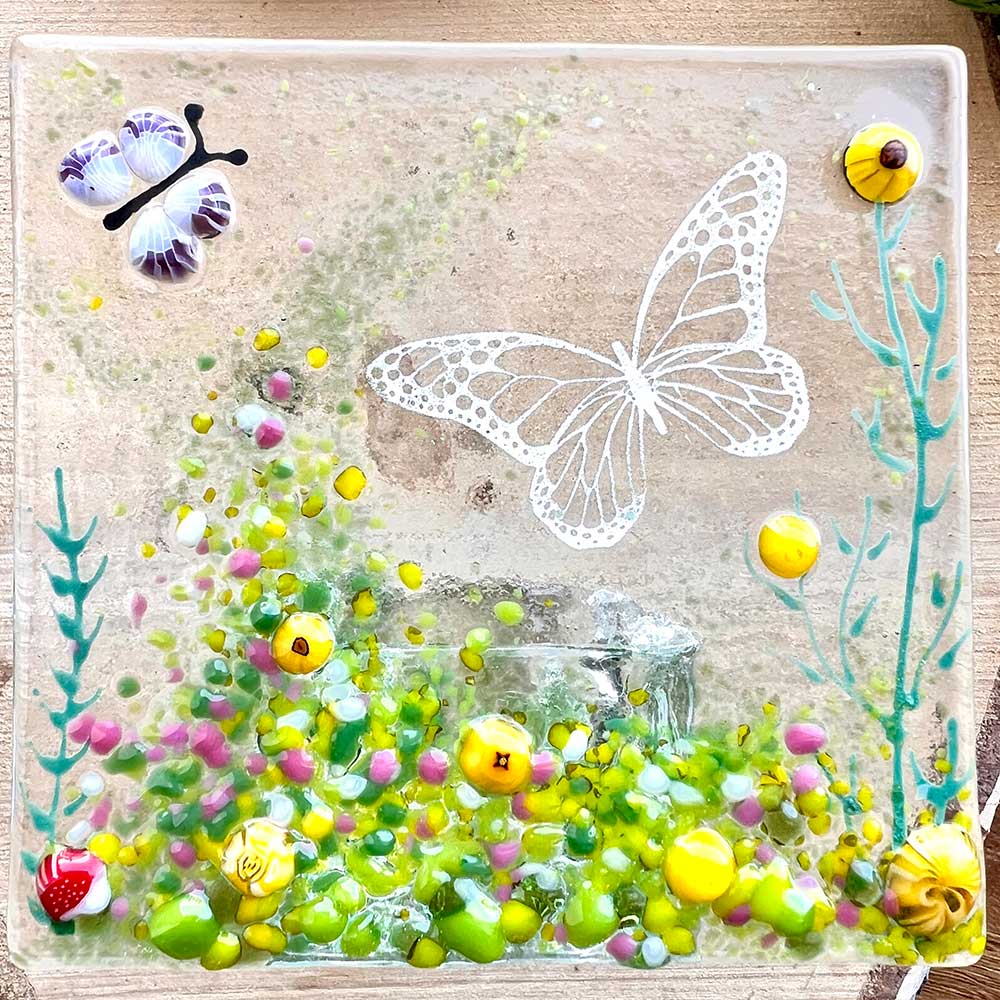 Yellow Butterfly Tea Light with Murrine Elements - Image 2