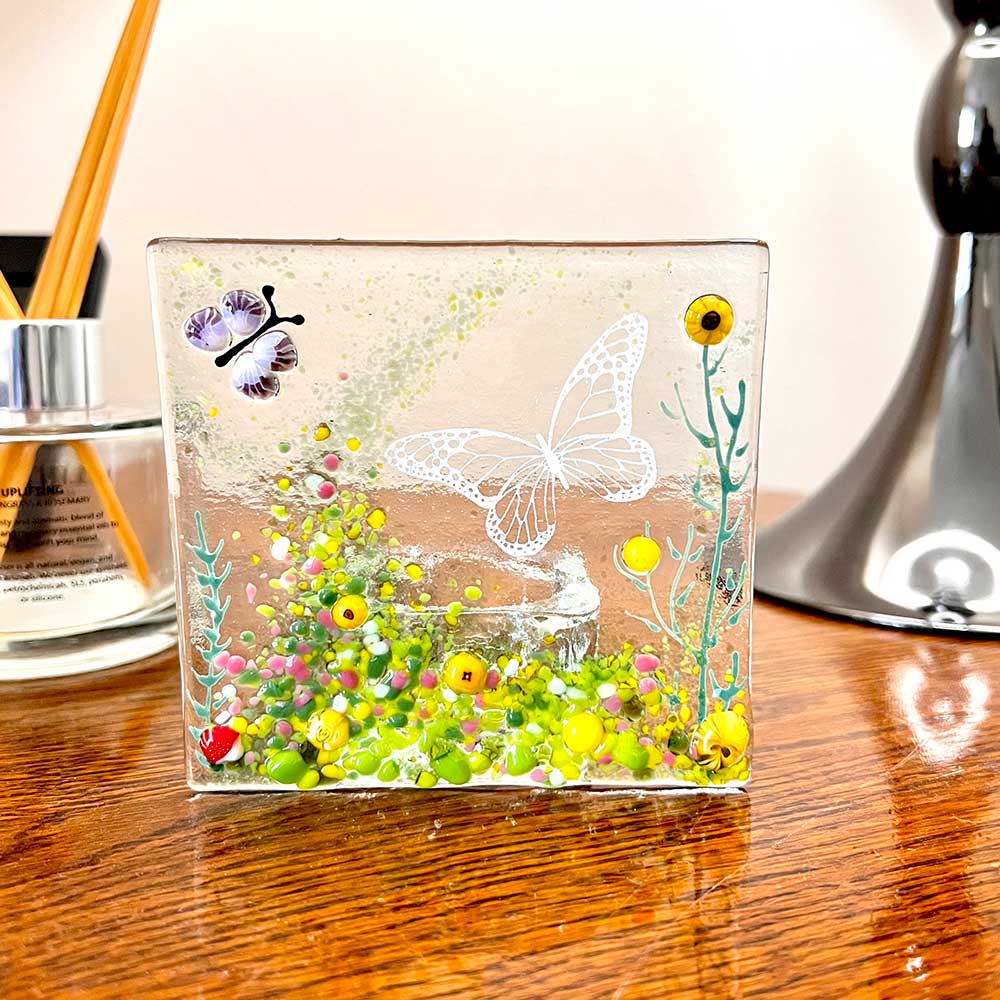 Yellow Butterfly Tea Light with Murrine Elements
