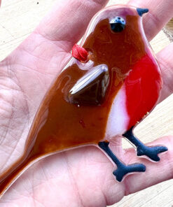 Alternative view of When robins appear loved ones are near fused glass Hanger