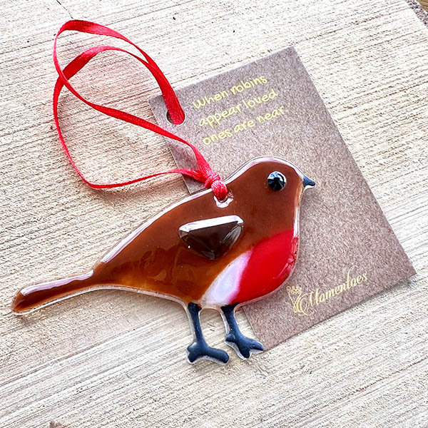 When robins appear loved ones are near fused glass Hanger