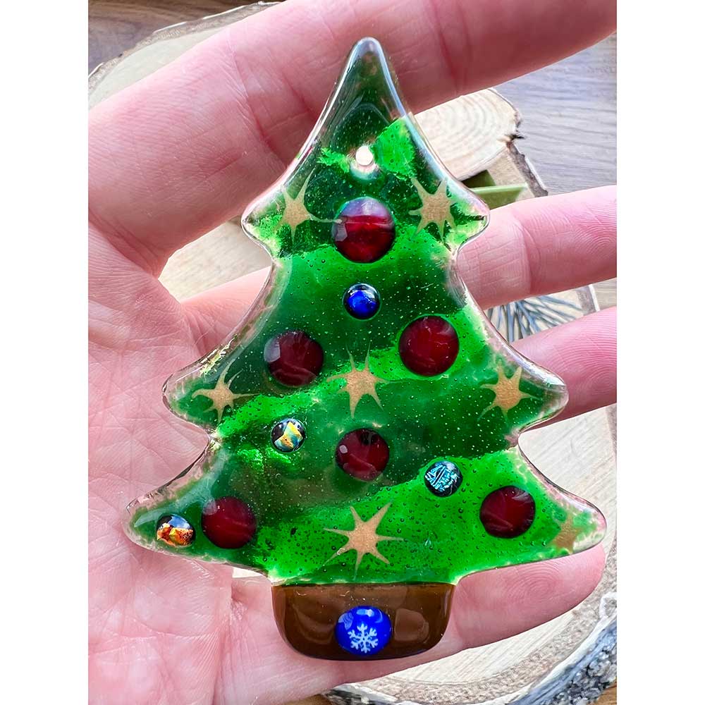 Fused Glass Christmas Tree Hanging Decoration - Image 3