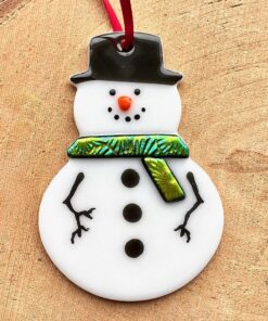 Fused Glass Snowman Ornament & Reusable Gift Tag