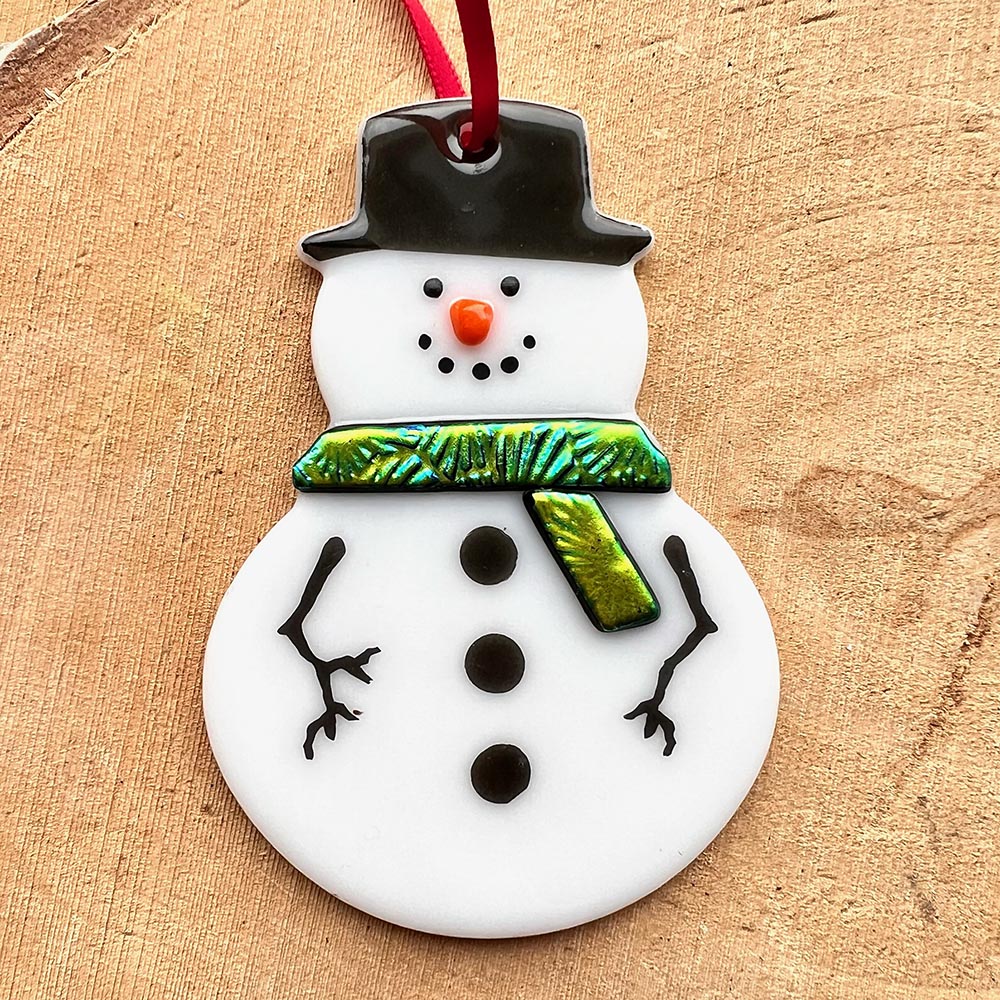 Fused Glass Snowman Ornament & Reusable Gift Tag