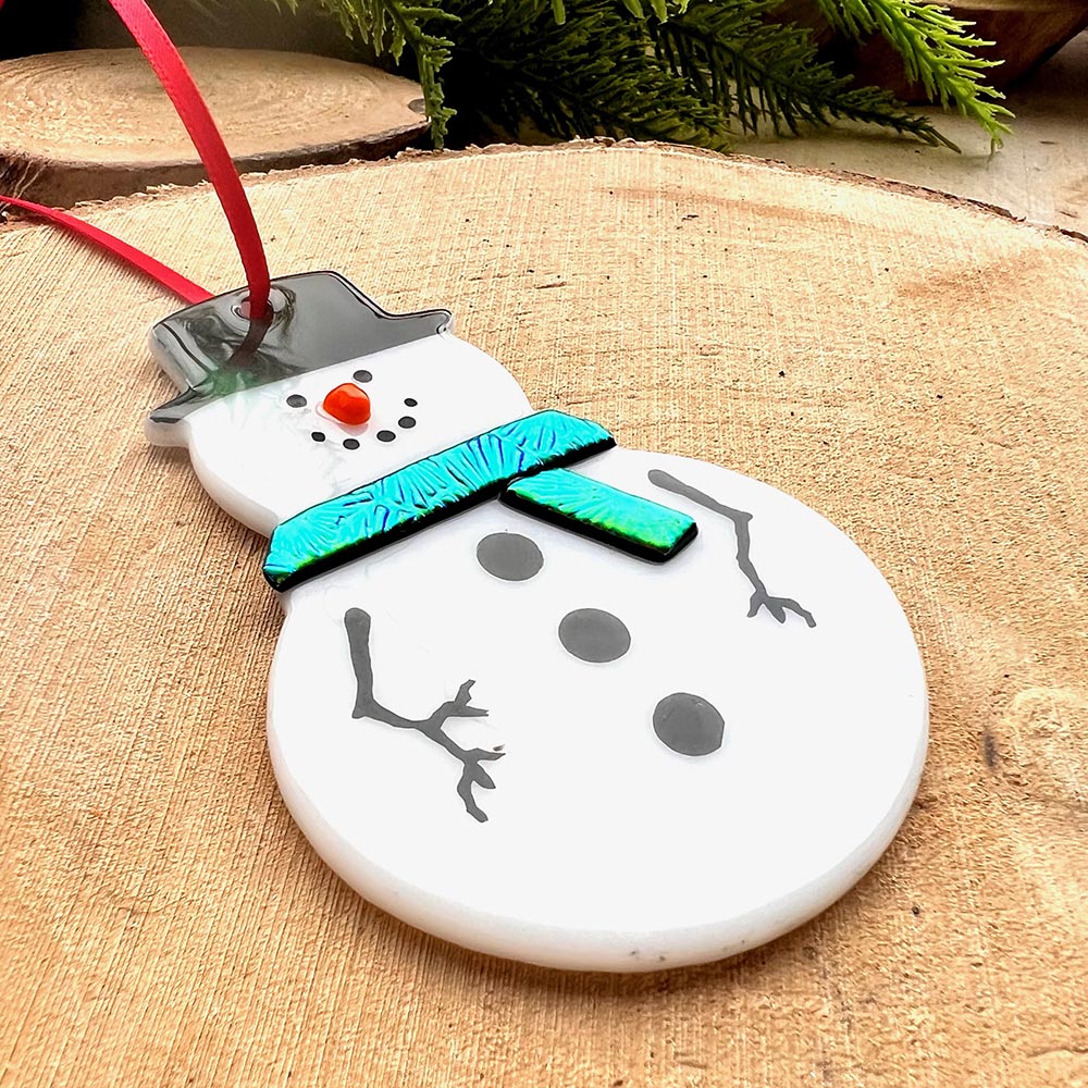 Fused Glass Snowman Ornament & Reusable Gift Tag - Image 2