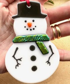 Fused Glass Snowman Ornament & Reusable Gift Tag - Image 3