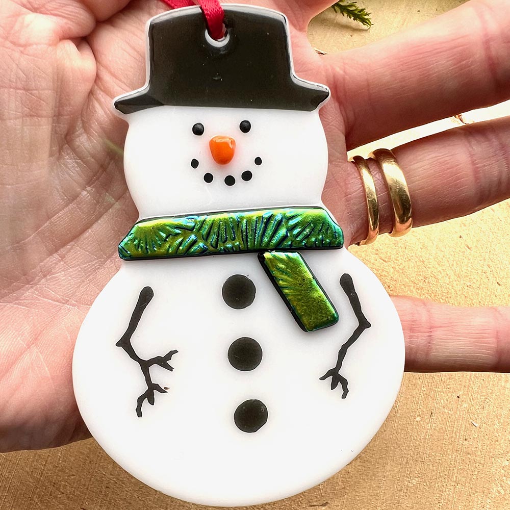 Fused Glass Snowman Ornament & Reusable Gift Tag - Image 3