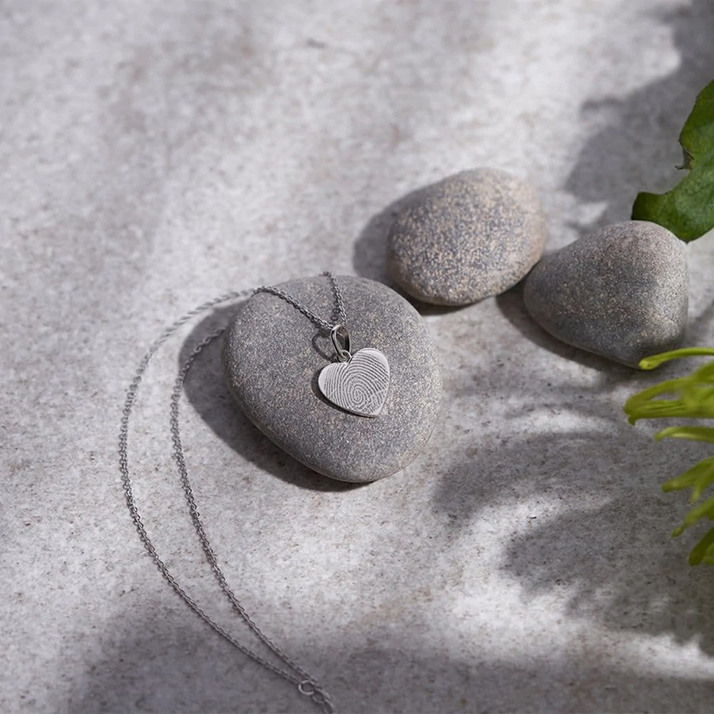 Laser Engraved Half Heart Fingerprint Pendant - Image 3