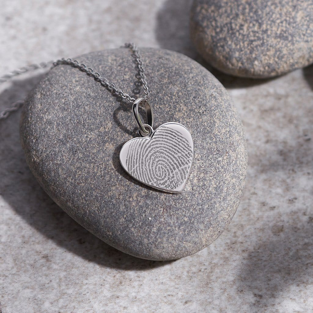 Laser Engraved Half Heart Fingerprint Pendant