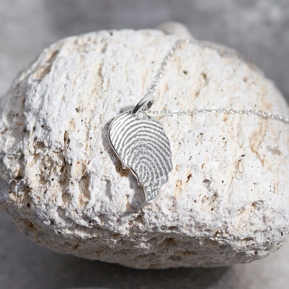 Laser Engraved Angel Wing Fingerprint Pendant