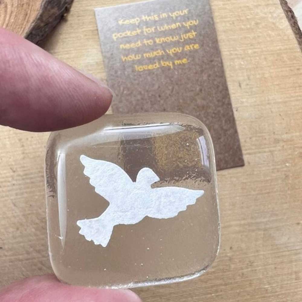 Fused Glass Dove Pocket Hug