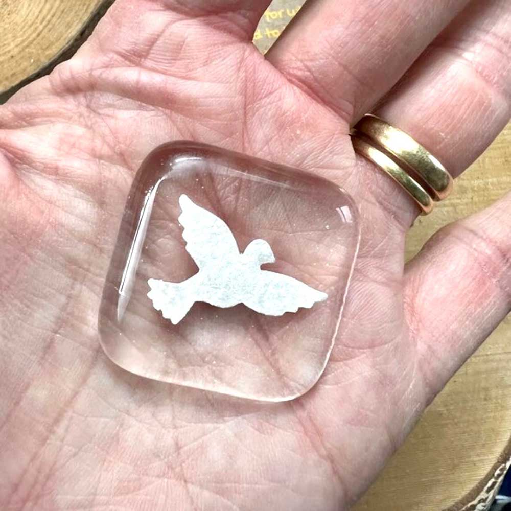 Fused Glass Dove Pocket Hug - Image 3