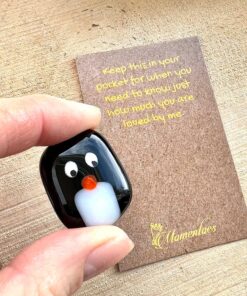 Penguin Fused Glass Pocket Pebble