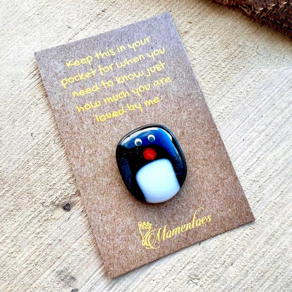 Penguin Fused Glass Pocket Pebble - Image 2