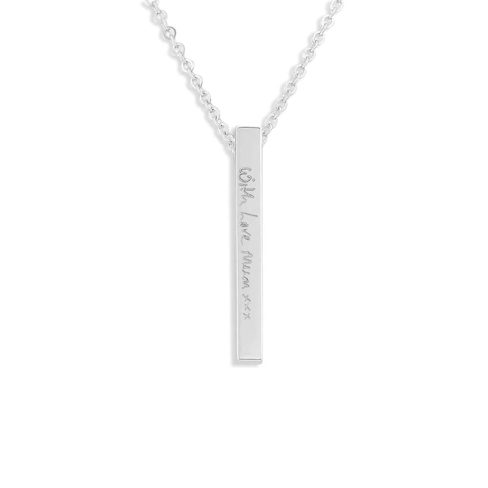 Silver Bar Pendant Engraved with Your Handwriting with optional Fine Crystal