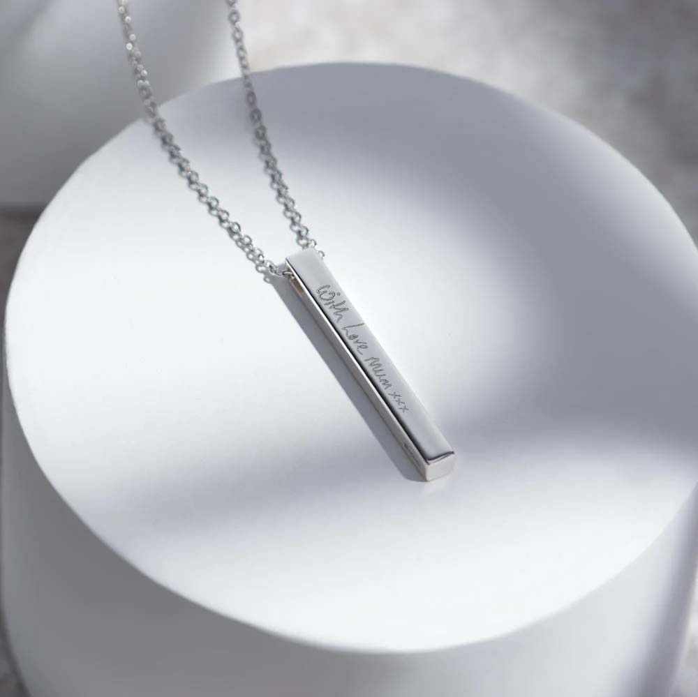 Silver Bar Pendant Engraved with Your Handwriting with optional Fine Crystal - Image 4