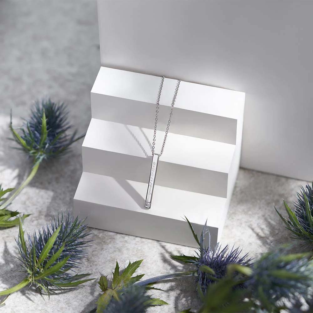 Silver Bar Pendant Engraved with Your Handwriting with optional Fine Crystal - Image 6