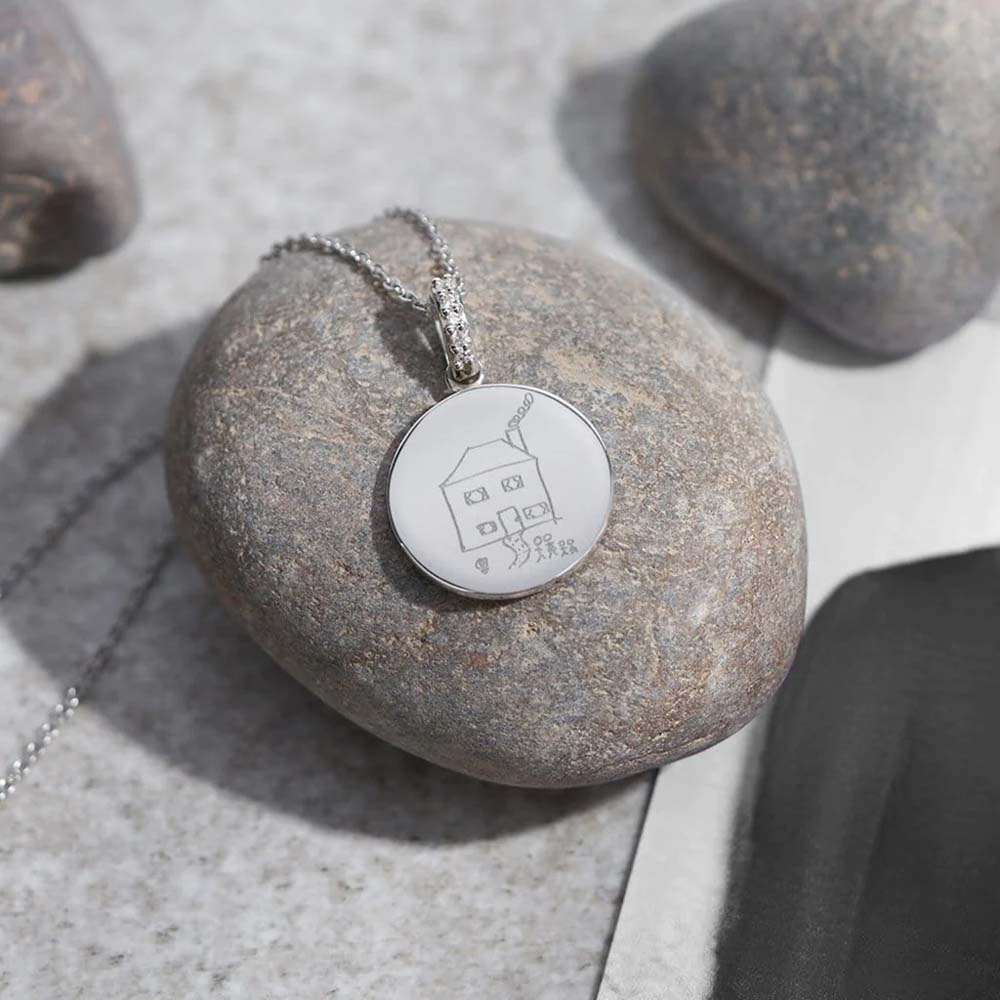 Silver Circular Pendant with Your Drawing - Image 4