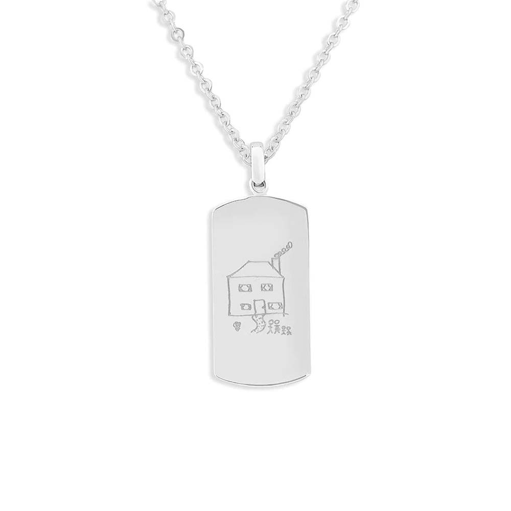 Silver Dog Tag Pendant with Your Drawing Engraved