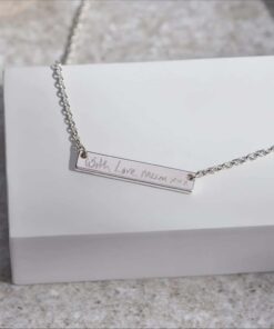 Silver Horizontal Bar Pendant Engraved with Your Handwriting - Image 4