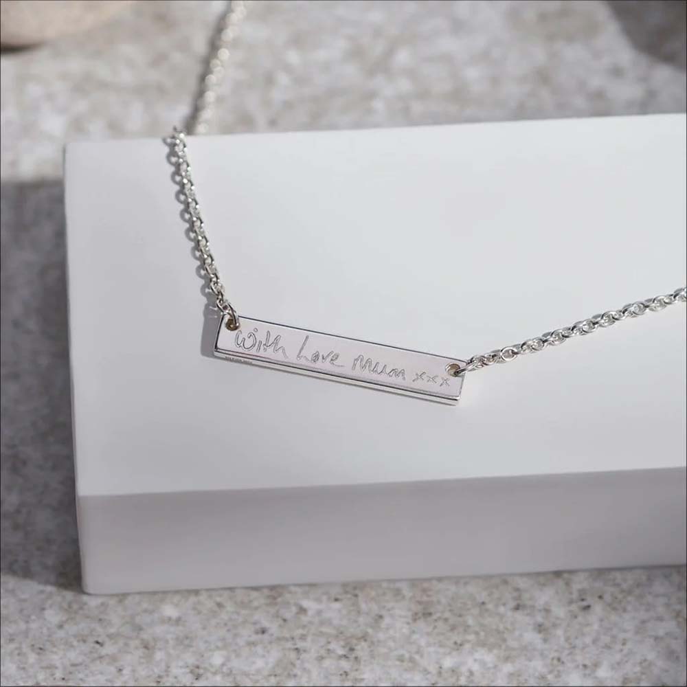 Silver Horizontal Bar Pendant Engraved with Your Handwriting - Image 4