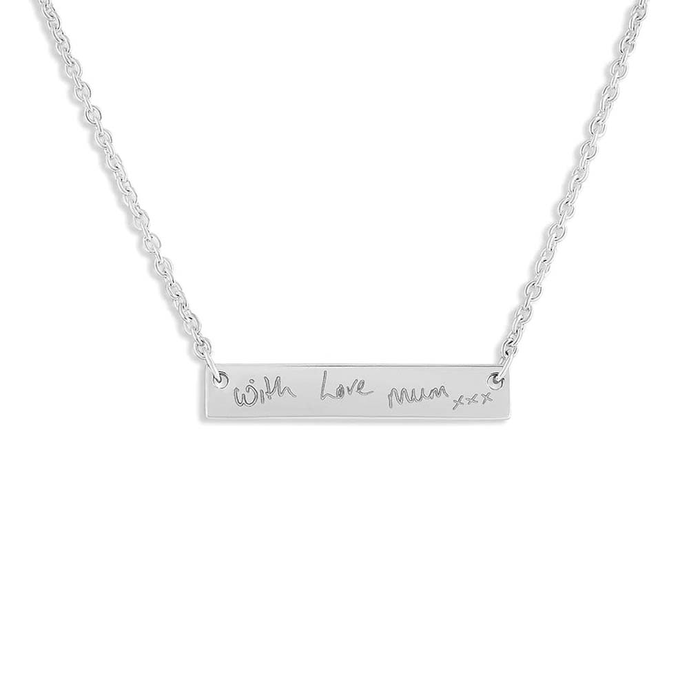 Silver Horizontal Bar Pendant Engraved with Your Handwriting
