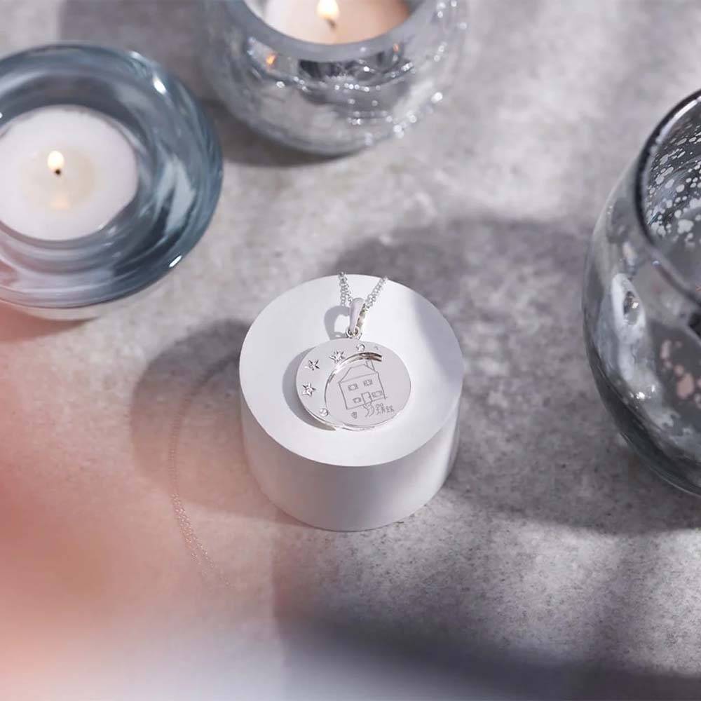 Silver Moon Pendant with Your Drawing Engraved - Image 4