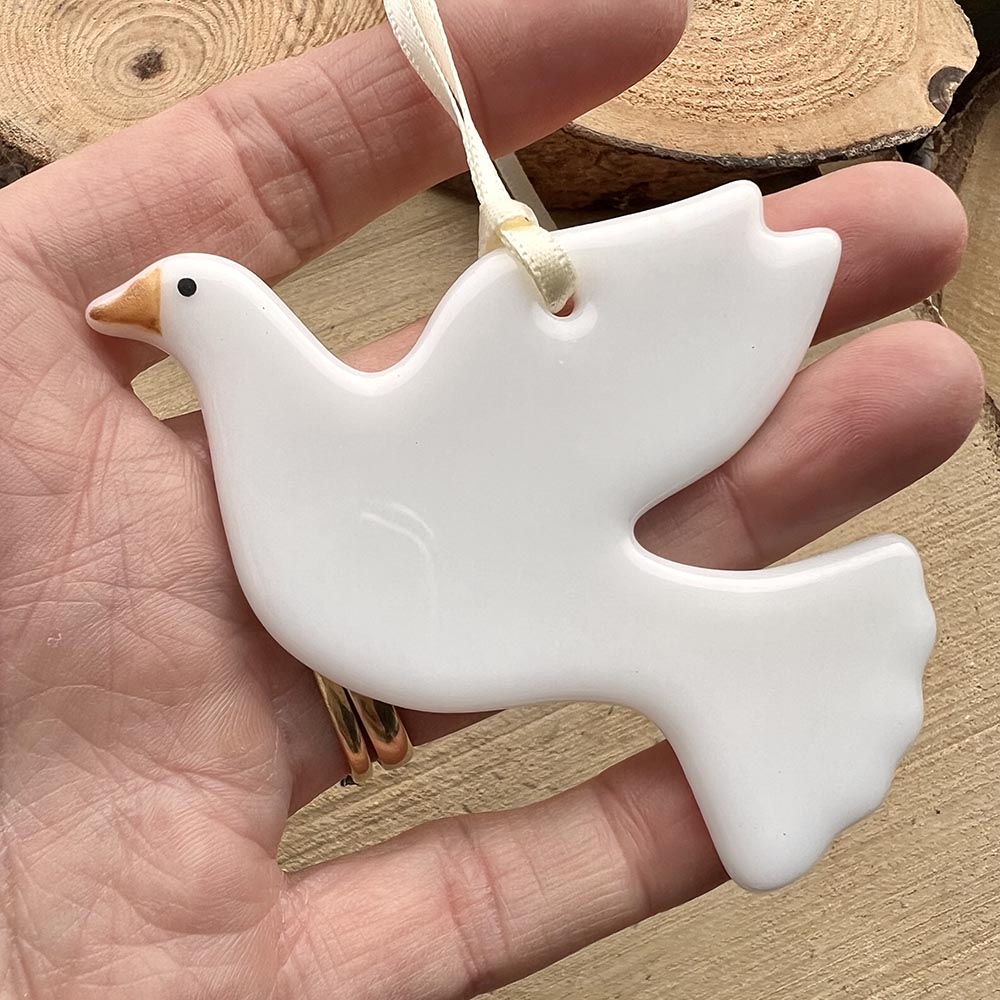Handmade Fused Glass Dove Hanging Decoration - Image 2